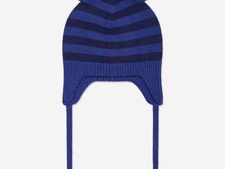 Baby Boys Damson Knit Hat With Ears in Blue For Sale