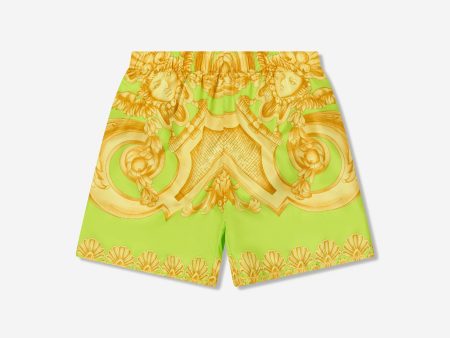 Versace Boys Barocco Swim Shorts in Lime Online Hot Sale