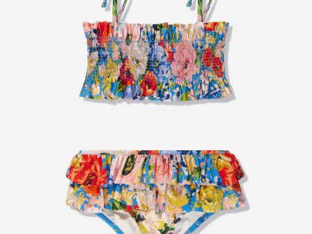 Zimmermann Girls Alight Shirred Frill Bikini in Blue Online Hot Sale