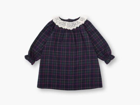 Baby Girls Blue Check Cotton Dress Cheap