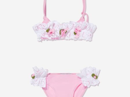 Selini Action Girls Broderie Anglaise Bikini in Pink on Sale