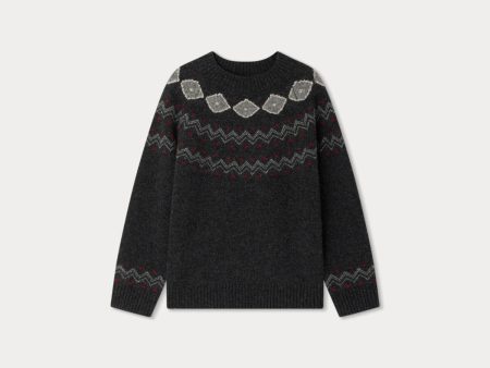 Boys Black Jacquard Wool Sweater Hot on Sale