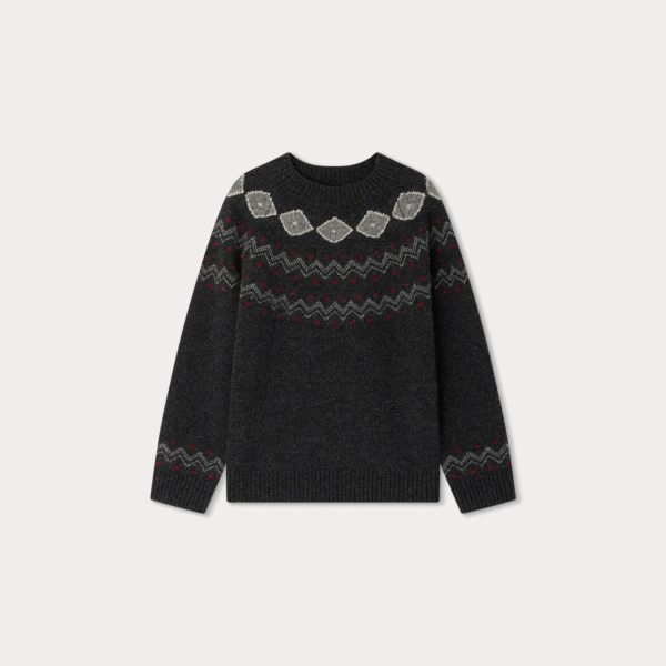 Boys Black Jacquard Wool Sweater Hot on Sale