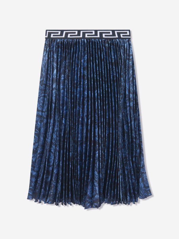 Versace Girls Barocco Pleated Skirt in Navy Supply