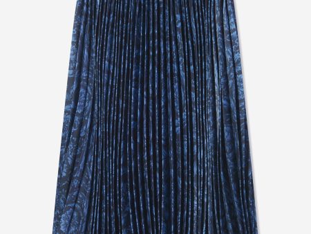 Versace Girls Barocco Pleated Skirt in Navy Supply