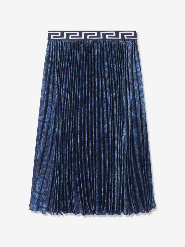 Versace Girls Barocco Pleated Skirt in Navy Supply