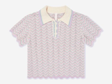 Zimmermann Girls Halliday Textured Knit Polo Shirt in Multicoloured For Sale