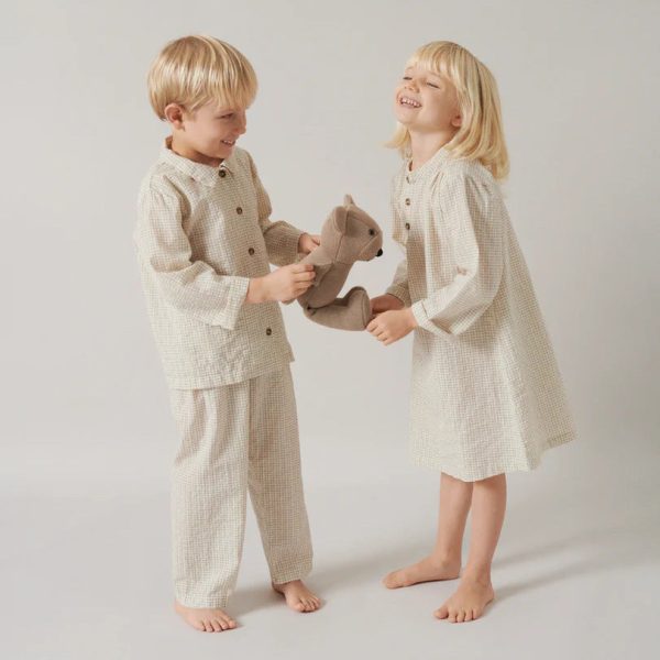 Boys & Girls Beige Check Cotton Nightwear Set Discount