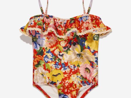 Zimmermann Girls Alight Trim Frill Swimsuit in Multicolour Supply