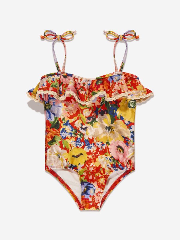 Zimmermann Girls Alight Trim Frill Swimsuit in Multicolour Supply