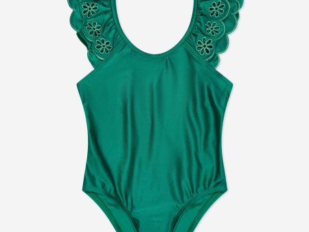 Zimmermann Girls Embroidered Ottie Swimsuit in Green Hot on Sale