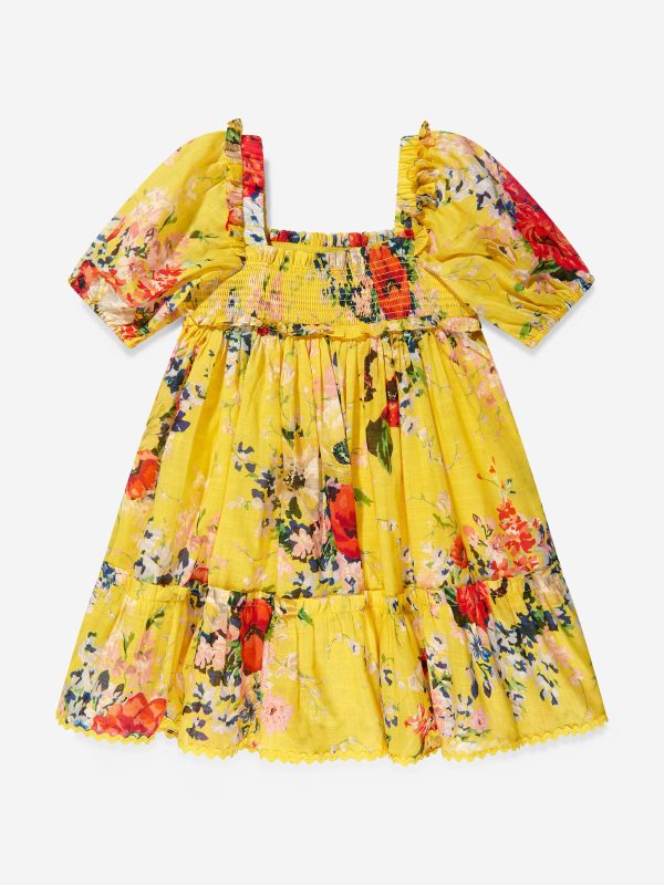 Zimmermann Girls Alight Puff Sleeve Dress in Yellow Online