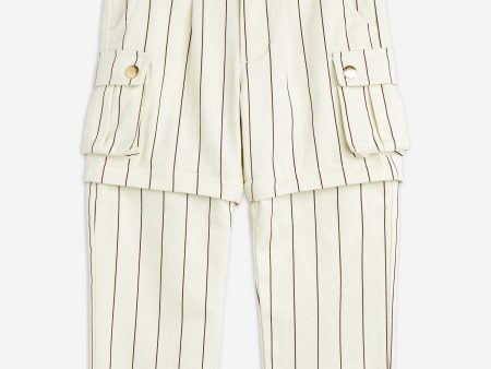 Mini Rodini Kids Striped Cargo Trousers in Ivory Online Sale