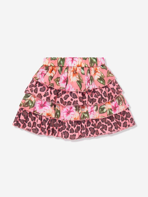 Selini Action Girls Floral And Leopard Print Skirt in Pink For Sale