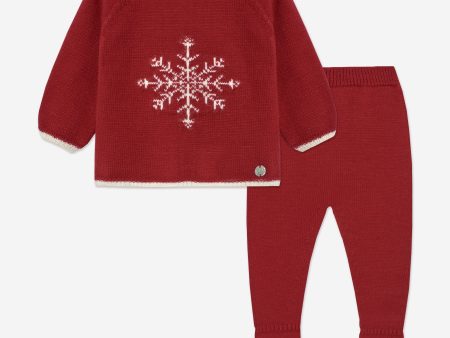 Baby Knitted 2 Piece Snowflake Set in Red on Sale