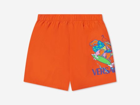 Versace Boys Crocodile Swim Shorts in Orange For Cheap