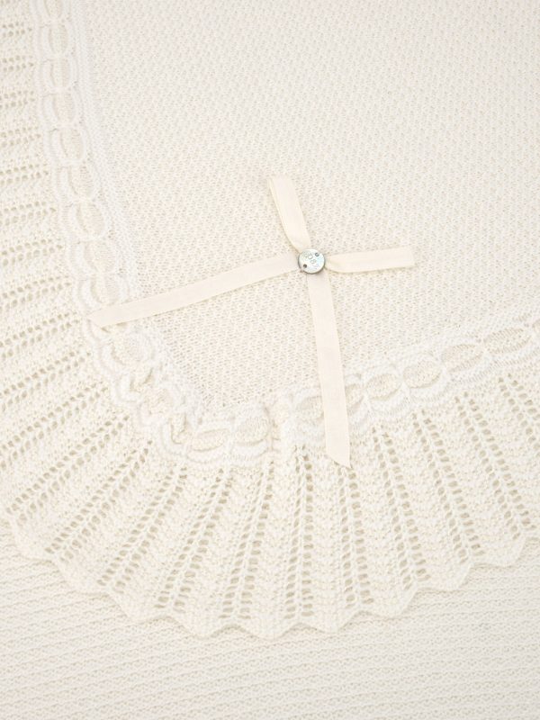 Baby Wool Knit Shawl in Ivory For Sale