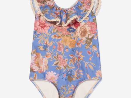 Zimmermann Girls August Trim Scoop Swimsuit in Blue Hot on Sale