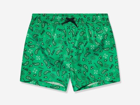 Off-White Boys Bandana Swim Shorts in Green on Sale