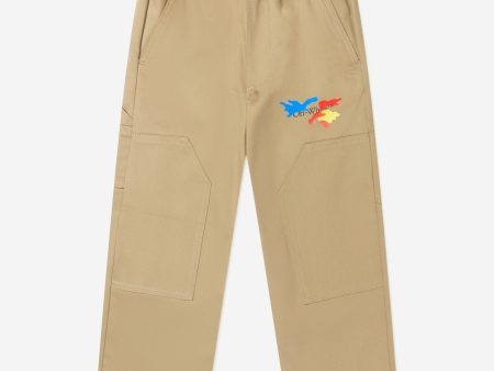 Off-White Boys Camouflage Logo Carpenter Trousers in Beige For Sale