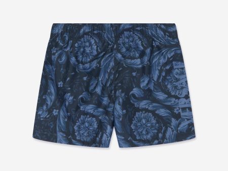 Versace Baby Boys Baroque Swim Shorts in Navy For Sale