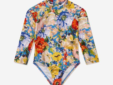 Zimmermann Girls Alight Long Sleeve Swimsuit in Multicolour Discount