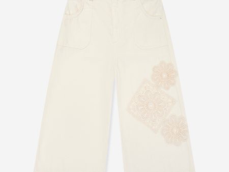 Zimmermann Girls Halliday Denim Trousers in Ivory Sale