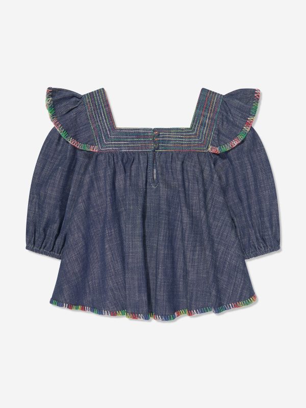 Zimmermann Girls Alight Denim Blouse in Blue Cheap