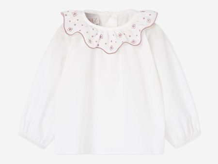 Baby Girls Embroidered Blouse in Ivory Supply