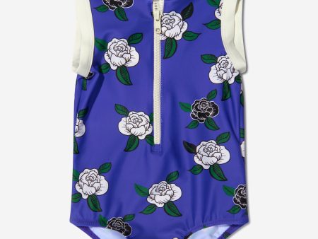 Mini Rodini Girls Rose Print Zip Up Swimsuit Online Hot Sale