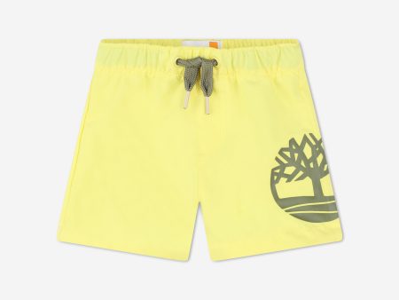 Timberland Baby Boys Logo Print Swim Shorts in Yellow For Sale