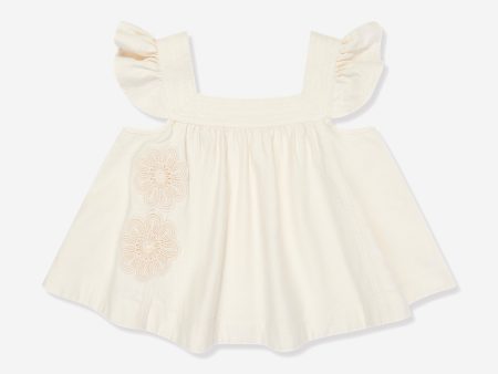 Zimmermann Girls Halliday Denim Top in Ivory Hot on Sale