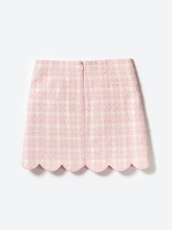 Self Portrait Girls Check Boucle Skirt in Pink on Sale