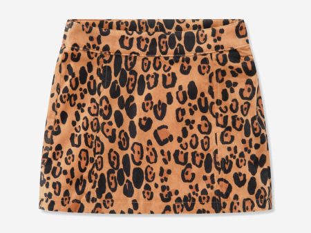 Mini Rodini Girls Leopard Velvet Skirt in Brown Online