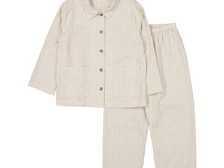 Boys & Girls Beige Check Cotton Nightwear Set Discount