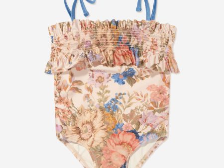 Zimmermann Girls August Shirred Frill Swimsuit in Multicolour Online Hot Sale