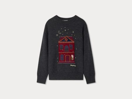 Girls Grey Jacquard Wool Sweater For Cheap