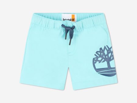 Timberland Baby Boys Logo Print Swim Shorts in Blue Hot on Sale