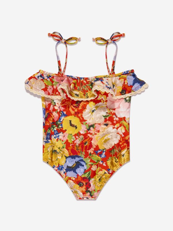 Zimmermann Girls Alight Trim Frill Swimsuit in Multicolour Supply