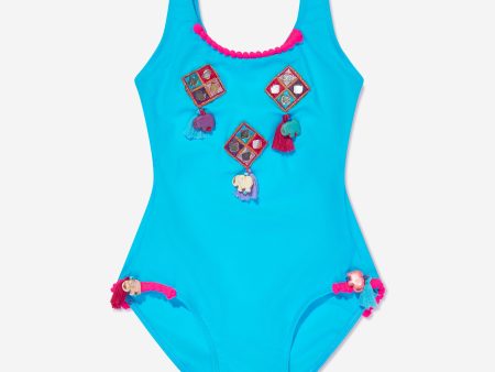 Selini Action Girls Boho Swimsuit in Blue Hot on Sale