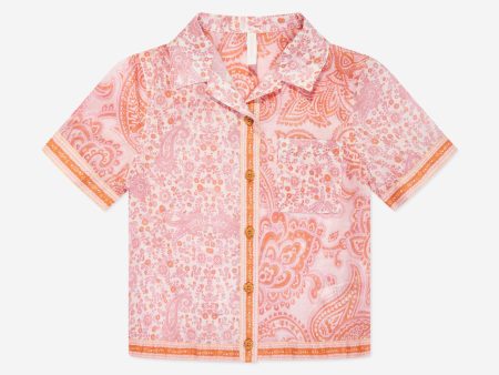 Zimmermann Girls Paisley Ottie Pocket Shirt in Pink on Sale