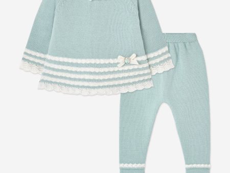 Baby Girls Knitted 2 Piece Set in Green For Discount