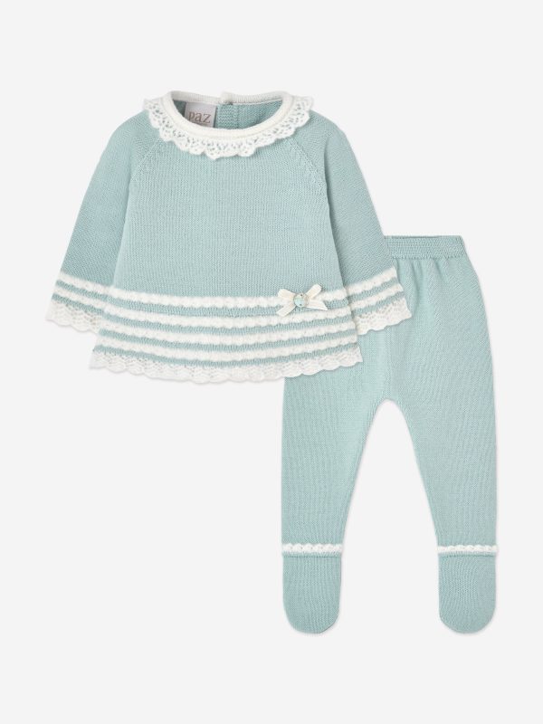 Baby Girls Knitted 2 Piece Set in Green For Discount