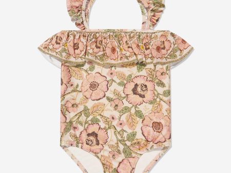 Zimmermann Girls Junie Frill Bandeau Swimsuit in Multicolour Supply