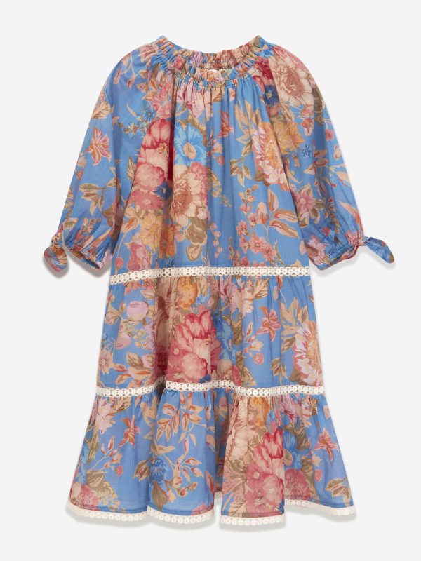 Zimmermann Girls August Puff Sleeve Mini Dress in Blue Sale