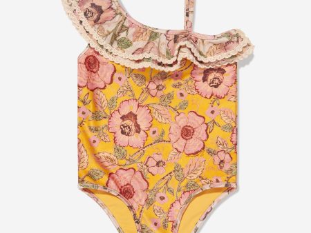 Zimmermann Girls Junie Trim Frill Swimsuit in Multicolour Cheap