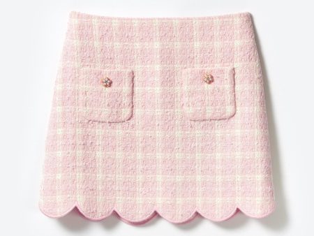 Self Portrait Girls Check Boucle Skirt in Pink on Sale