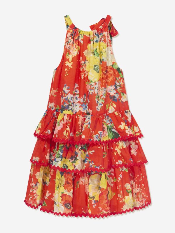 Zimmermann Girls Alight Tiered Halter Dress in Red Online Sale