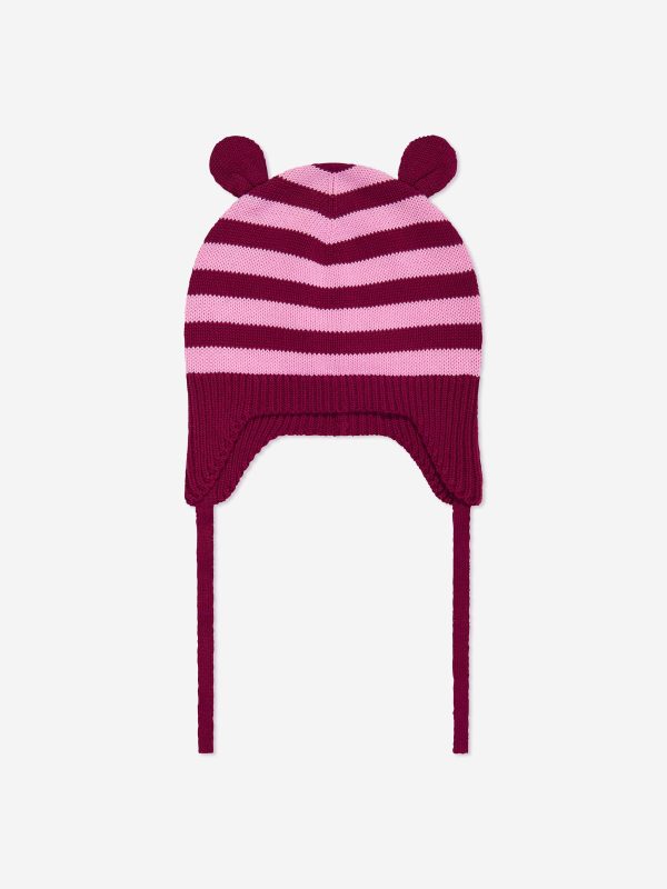 Baby Girls Damson Knit Hat With Ears in Purple Discount