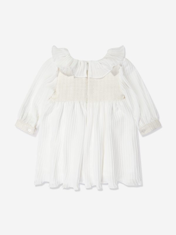 Baby Girls Scalloped Collar Dress in White Sale